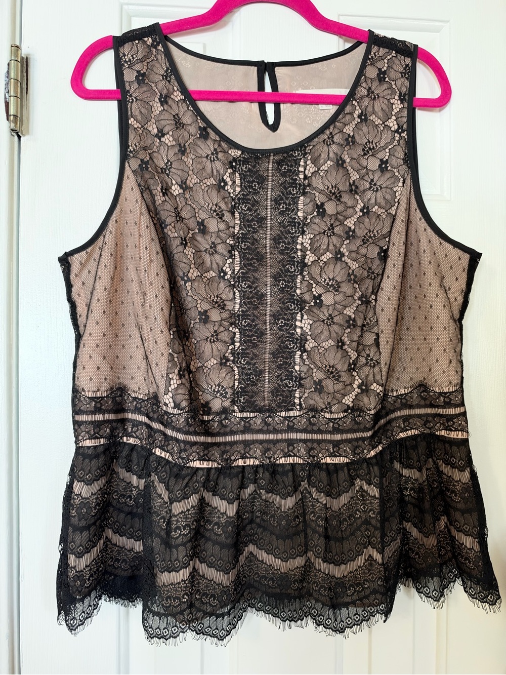 LOFT Black Lace Overlay Tank Top on Nude Base